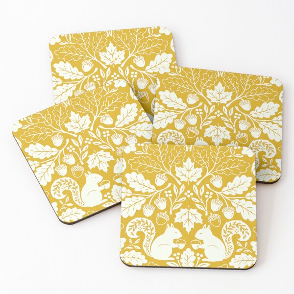 Item preview, Squirrels and autumn oak leaves on yellow designed and sold by Jennifer Ladd.