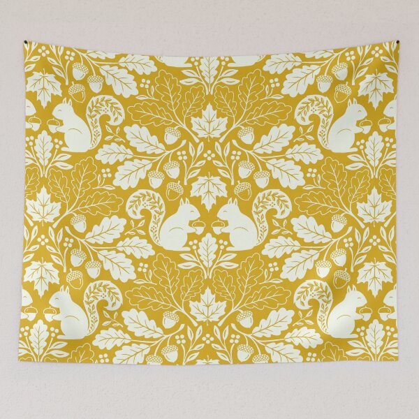 Item preview, Squirrels and autumn oak leaves on yellow designed and sold by Jennifer Ladd.