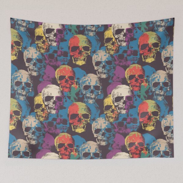 Item preview, Colorful Pop Art Skull Repeat Pattern Retro Gothic Halloween Skeleton designed and sold by JRRTs.