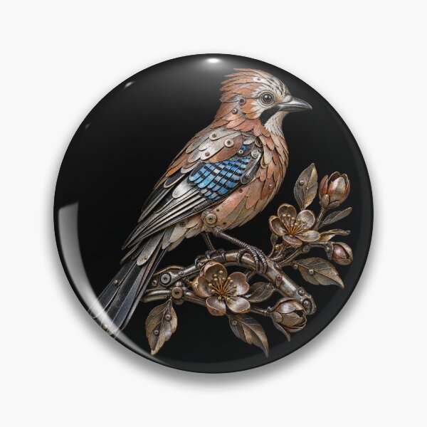 Item preview, urasian Jay Scrap Metal Bird Sculpture on Floral Branch designed and sold by Emoji Emblems.