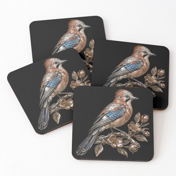 Item preview, urasian Jay Scrap Metal Bird Sculpture on Floral Branch designed and sold by Emoji Emblems.