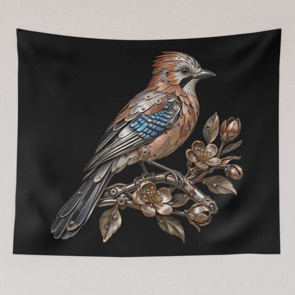 Item preview, urasian Jay Scrap Metal Bird Sculpture on Floral Branch designed and sold by Emoji Emblems.