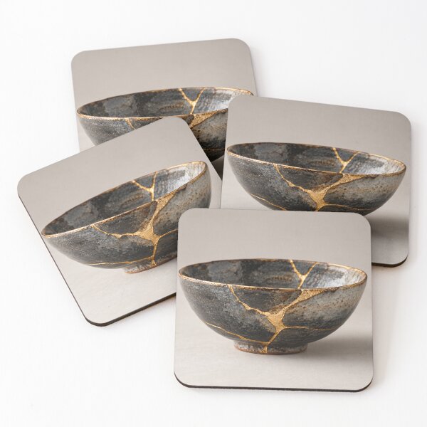 Item preview, Charcoal Kintsugi Bowl Art - Japanese Wabi-Sabi Pottery Print designed and sold by Purrfecta.
