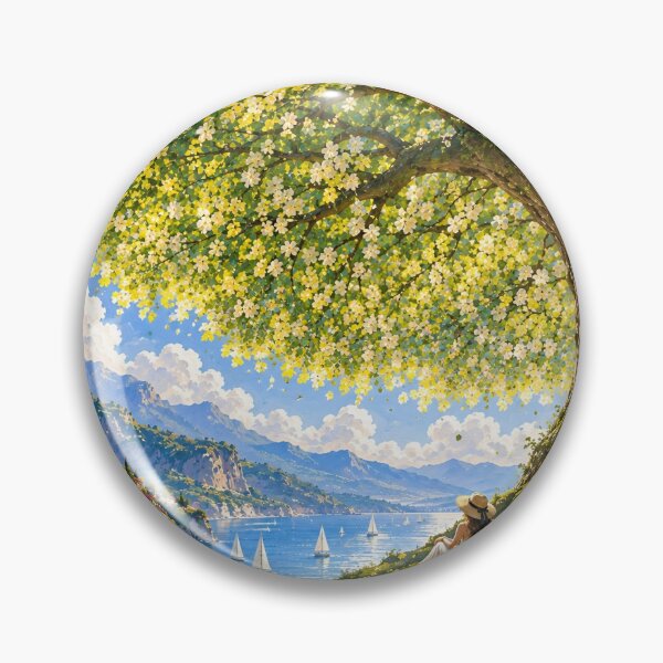 Item preview, Flowering Tree Mediterranean Lake Landscape Romantic Wall Art designed and sold by IRON SIREN.