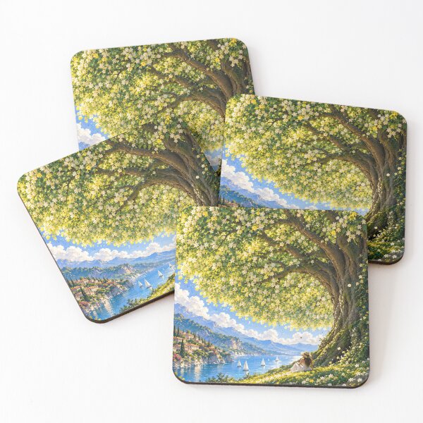 Item preview, Flowering Tree Mediterranean Lake Landscape Romantic Wall Art designed and sold by IRON SIREN.