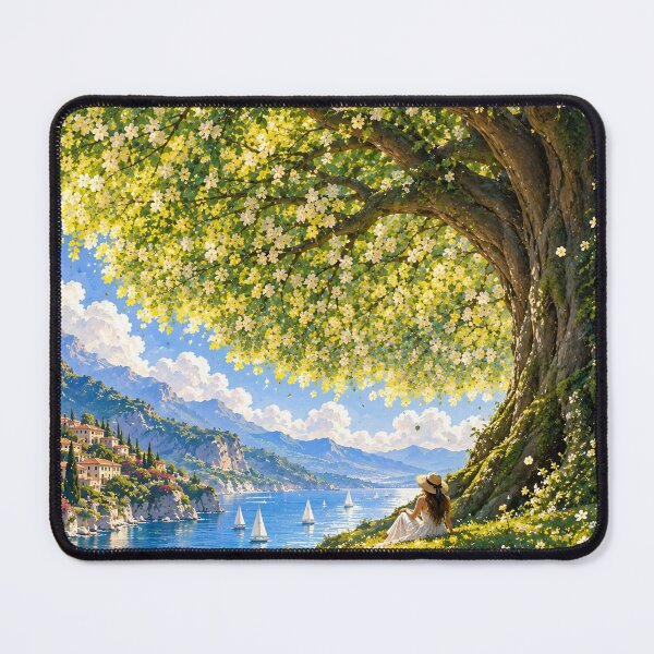 Item preview, Flowering Tree Mediterranean Lake Landscape Romantic Wall Art designed and sold by IRON SIREN.