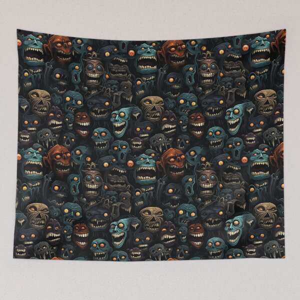 Item preview, Creepy Monster Faces Repeat Pattern Dark Halloween Horror Creature designed and sold by JRRTs.