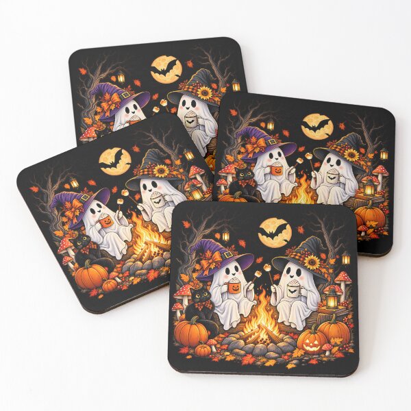 Item preview, Cute Halloween Ghosts Camping by Campfire – Spooky Fall Night designed and sold by Rtcraftani.