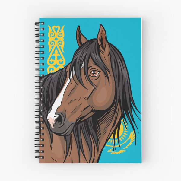 Item preview, The head of the Adaev horse in front of the flag of Kazakhstan designed and sold by Cheval-de-coeur.