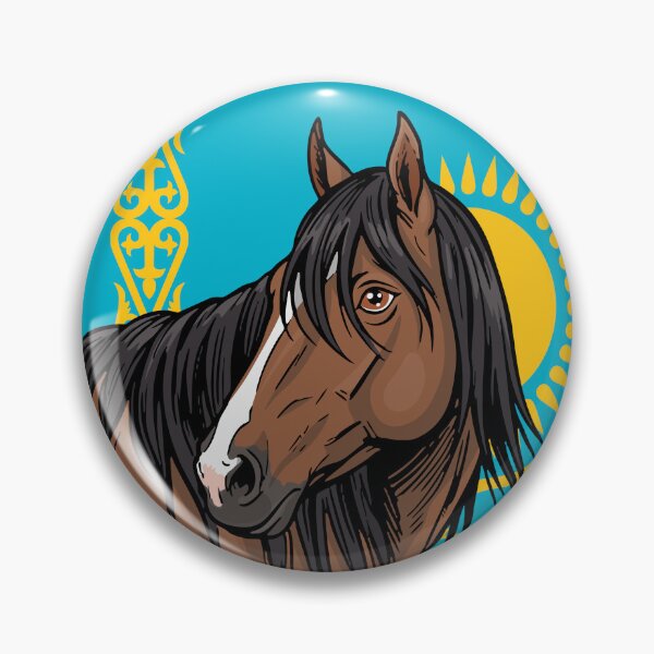 Item preview, The head of the Adaev horse in front of the flag of Kazakhstan designed and sold by Cheval-de-coeur.