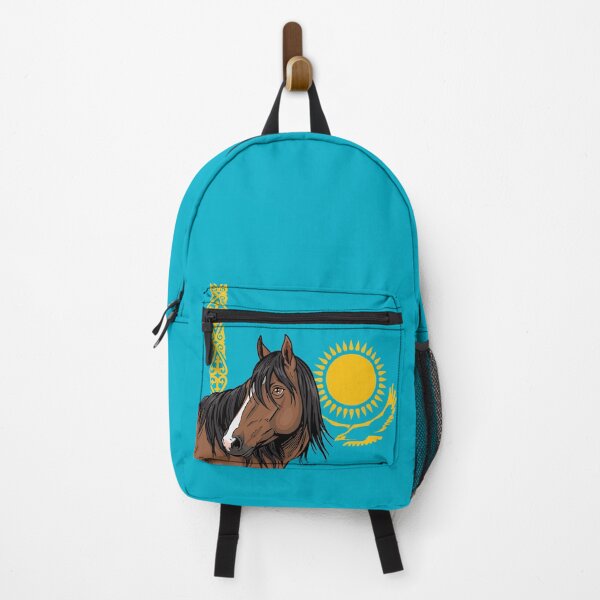 Item preview, The head of the Adaev horse in front of the flag of Kazakhstan designed and sold by Cheval-de-coeur.