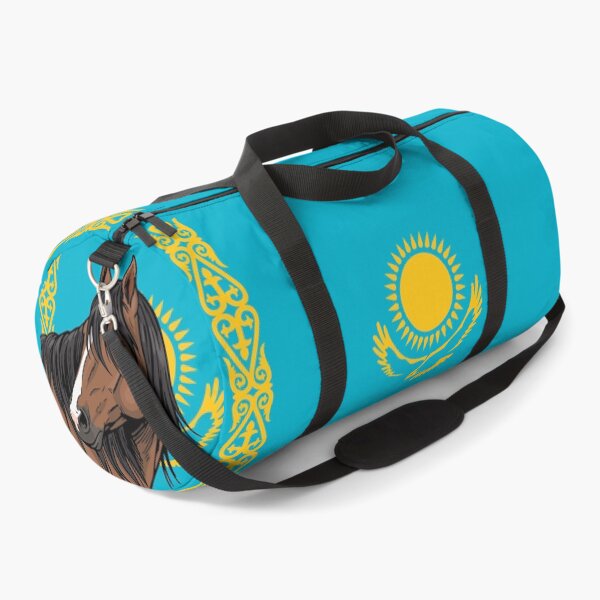 Item preview, The head of the Adaev horse in front of the flag of Kazakhstan designed and sold by Cheval-de-coeur.