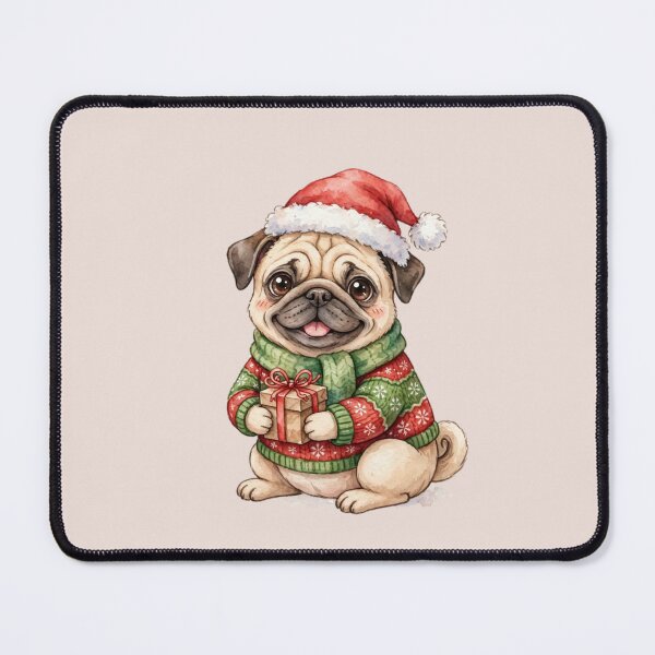 Item preview, Christmas Pug with a Tiny Present designed and sold by PunchDrop.