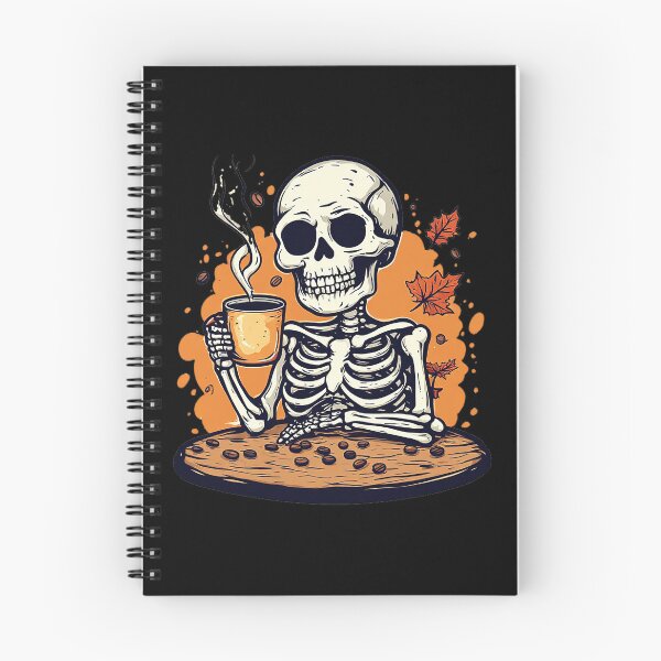 Item preview, Skeleton Coffee Time - Vibrant Autumn Orange Halloween Skeleton Art designed and sold by emiliacreations.