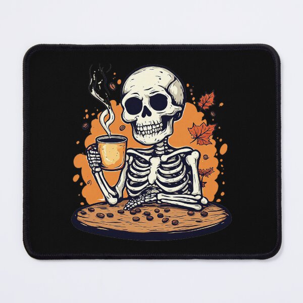 Item preview, Skeleton Coffee Time - Vibrant Autumn Orange Halloween Skeleton Art designed and sold by emiliacreations.