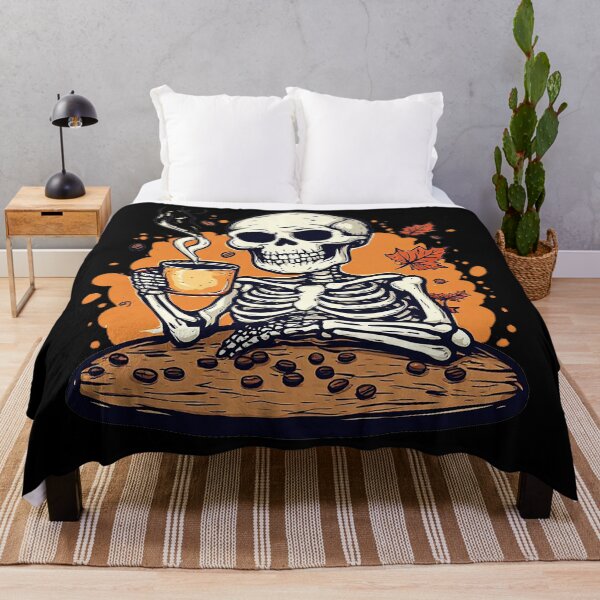 Item preview, Skeleton Coffee Time - Vibrant Autumn Orange Halloween Skeleton Art designed and sold by emiliacreations.