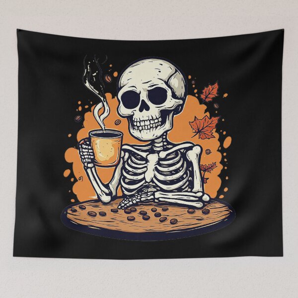 Item preview, Skeleton Coffee Time - Vibrant Autumn Orange Halloween Skeleton Art designed and sold by emiliacreations.