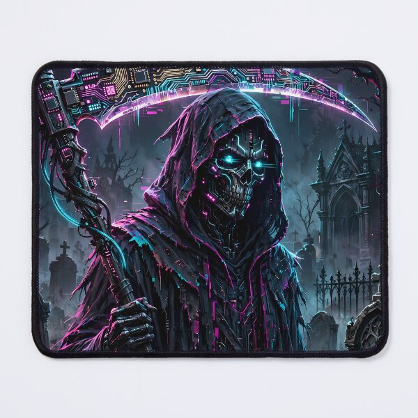 Item preview, Cyberpunk Grim Reaper in a Neon Graveyard designed and sold by Skolyak.