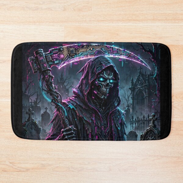 Item preview, Cyberpunk Grim Reaper in a Neon Graveyard designed and sold by Skolyak.