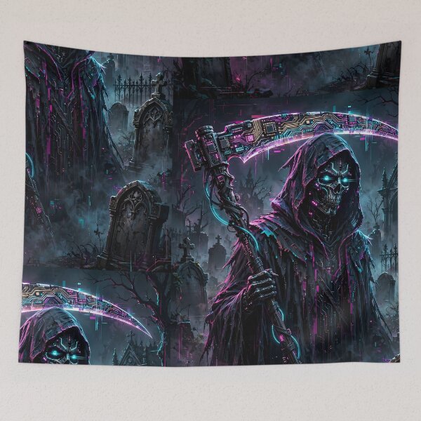 Item preview, Cyberpunk Grim Reaper in a Neon Graveyard designed and sold by Skolyak.