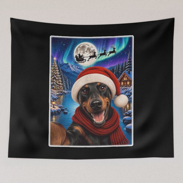 Item preview, Doberman Dog Christmas Selfie Moon Night Santa Sleigh designed and sold by Chaya Reid.