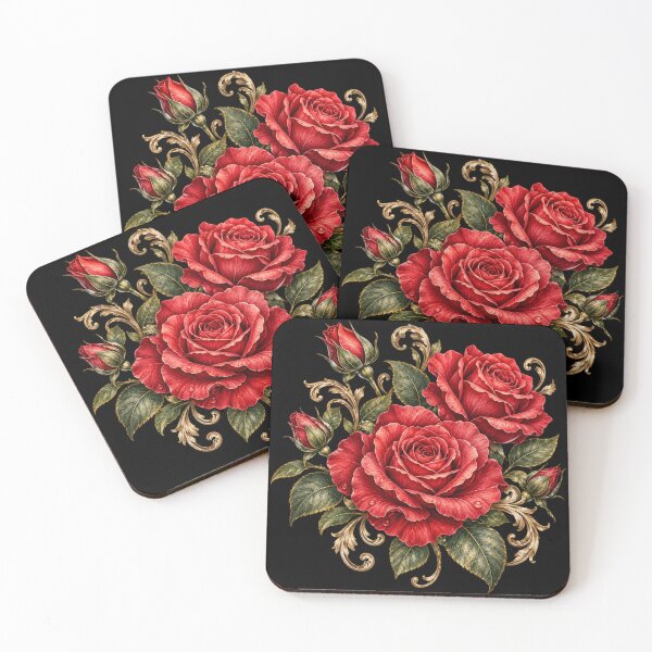 Item preview, Elegant Red Roses with Ornamental Botanical Details. designed and sold by MissYouONLY.