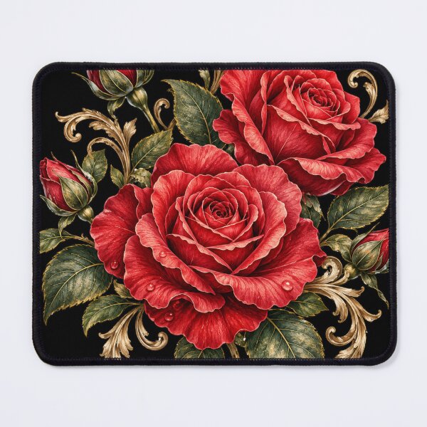 Item preview, Elegant Red Roses with Ornamental Botanical Details. designed and sold by MissYouONLY.