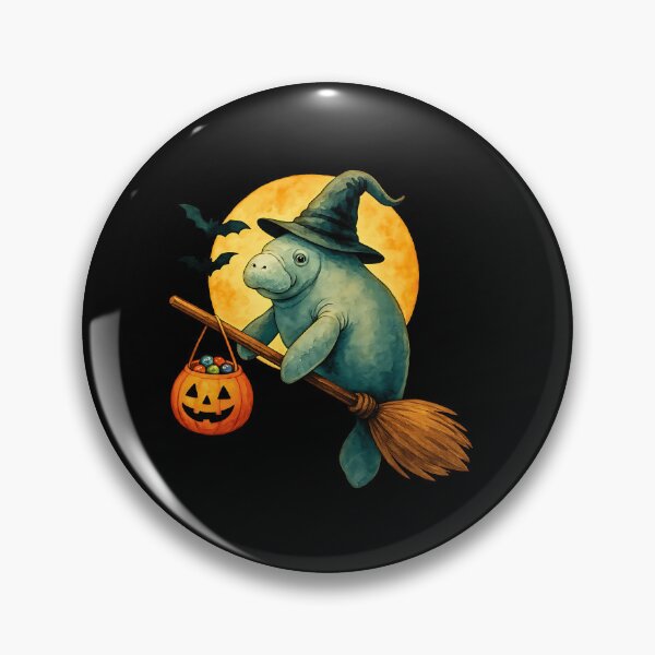 Item preview, Manatee Witch Broom Pumpkin Bucket Dark Gray designed and sold by Byhergawaa.