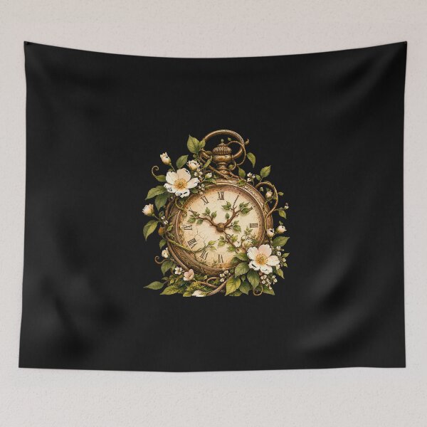 Item preview, Vintage Pocket Watch & White Jasmine - Botanical Floral Clock Illustration designed and sold by Ozyven-Creation.