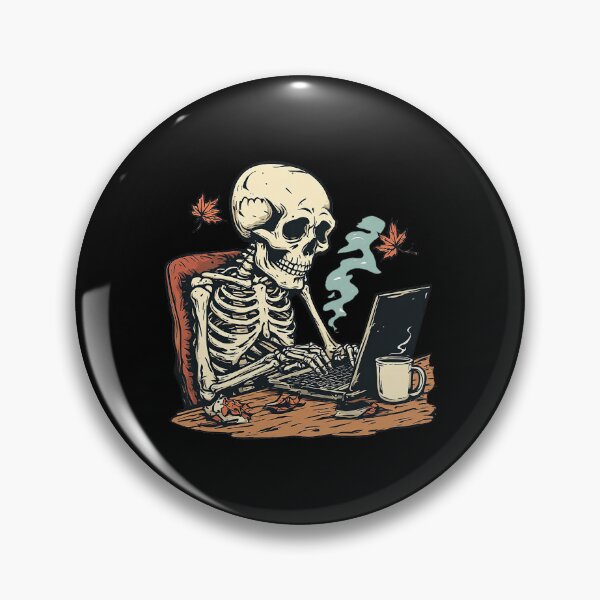 Item preview, Skeleton Working Late - Spooky Autumn Laptop & Coffee Halloween Art designed and sold by emiliacreations.