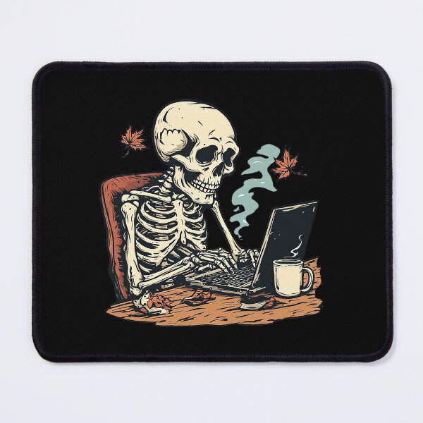 Item preview, Skeleton Working Late - Spooky Autumn Laptop & Coffee Halloween Art designed and sold by emiliacreations.