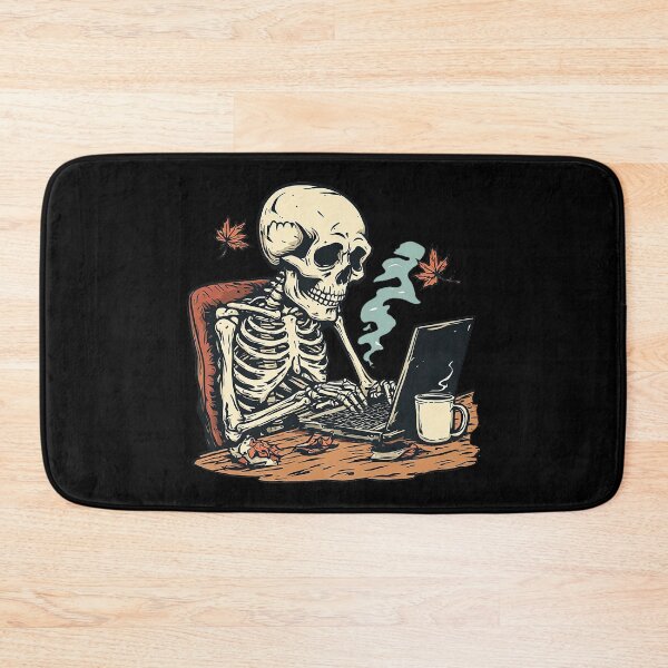 Item preview, Skeleton Working Late - Spooky Autumn Laptop & Coffee Halloween Art designed and sold by emiliacreations.