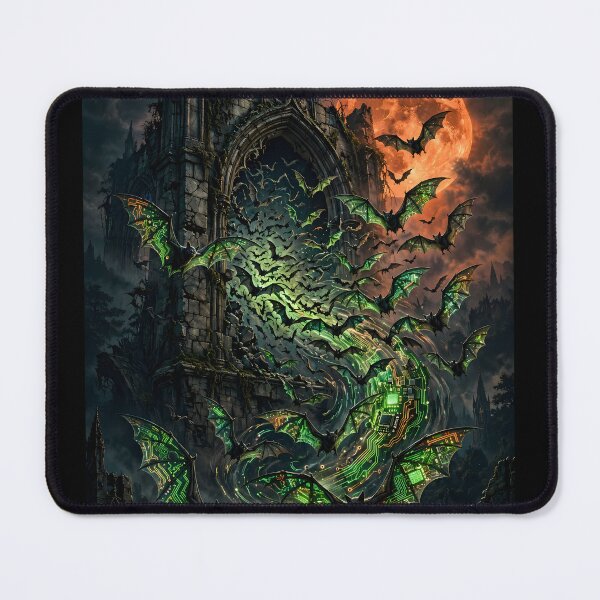 Item preview, Cyberpunk Bats Swarming a Haunted Gothic Cathedral designed and sold by Skolyak.