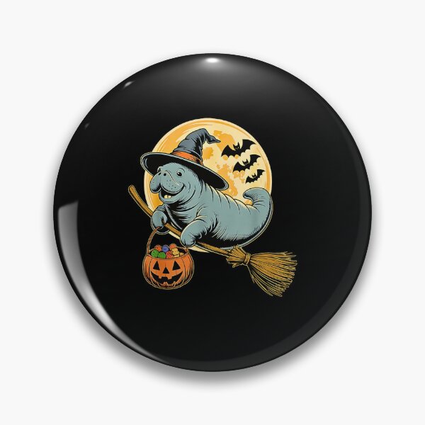 Item preview, Manatee Witch Broom Pumpkin Bucket Dark Gray designed and sold by Byhergawaa.