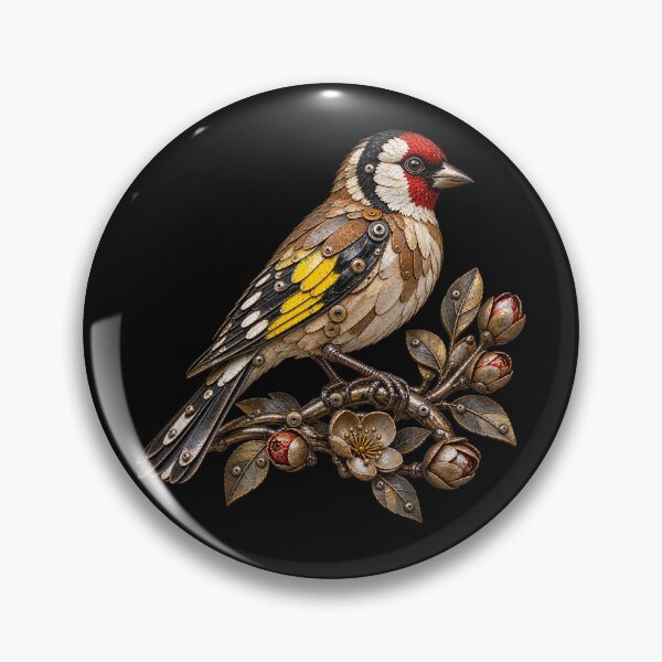 Item preview, Goldfinch Scrap Metal Bird Sculpture on Floral Branch designed and sold by Emoji Emblems.