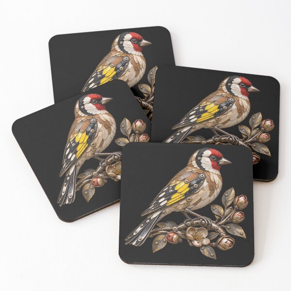 Item preview, Goldfinch Scrap Metal Bird Sculpture on Floral Branch designed and sold by Emoji Emblems.