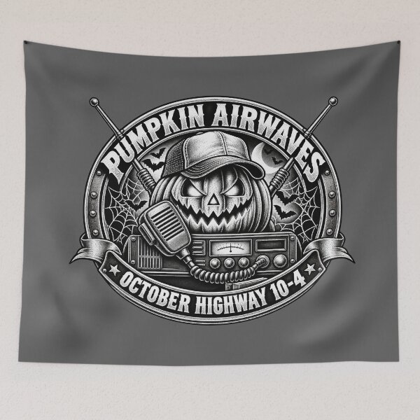 Item preview, Pumpkin Airwaves October Highway 10-4 - Black and White CB Radio Trucker Art designed and sold by NomadForge.