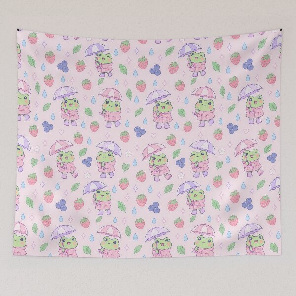 Item preview, Kawaii Frog Berry Raincoat Pattern designed and sold by Soft Berry Studio.