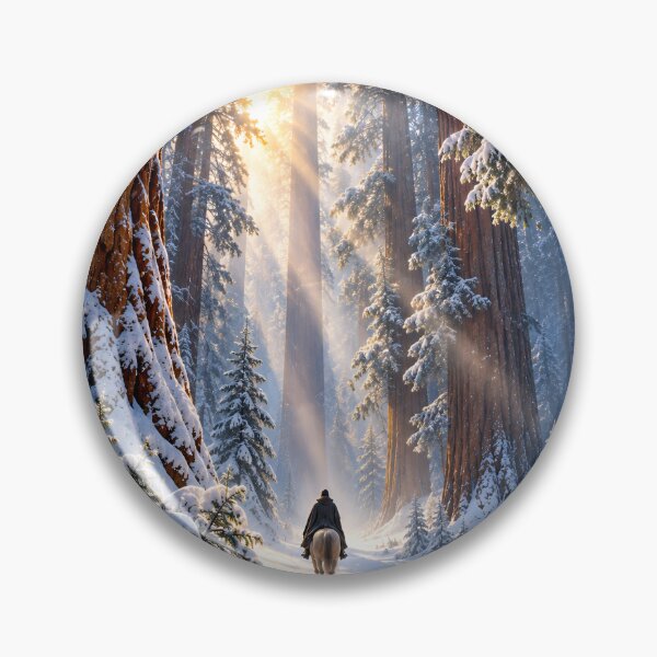 Item preview, Snowy Redwood Forest Horse Rider Winter Wilderness Wall Art designed and sold by IRON SIREN.