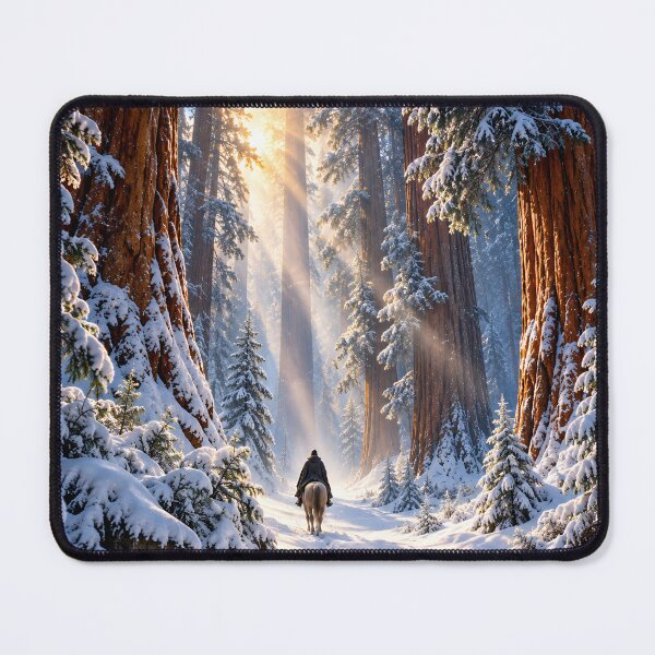 Item preview, Snowy Redwood Forest Horse Rider Winter Wilderness Wall Art designed and sold by IRON SIREN.