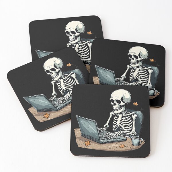 Item preview, Skeleton Typing - Funny Autumn Office Worker Halloween Laptop Art designed and sold by emiliacreations.