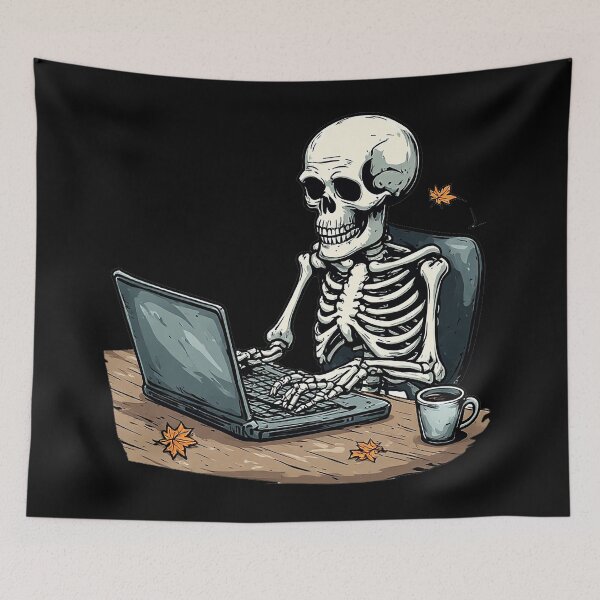 Item preview, Skeleton Typing - Funny Autumn Office Worker Halloween Laptop Art designed and sold by emiliacreations.