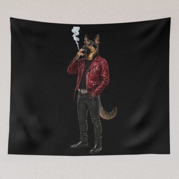 Item preview, Anthropomorphic Dog Art / German Shepherd Smoking a Cigarette / Badass Biker Dog / Streetwear / For Men / For Guys / Leather Jacket / Tatoo Cool Funny Dog Meme designed and sold by TeenLake.