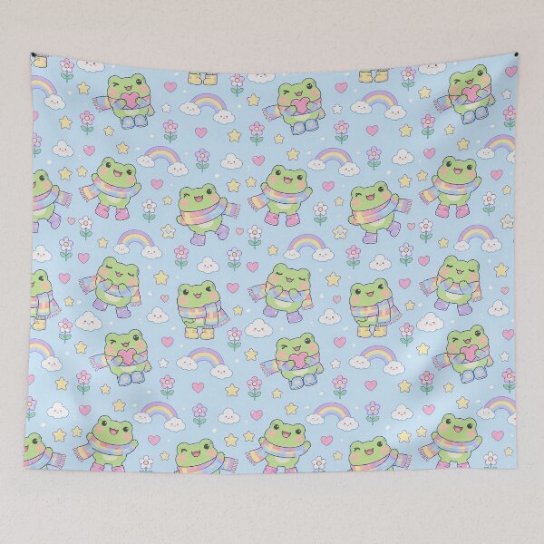 Item preview, Kawaii Frog Rainbow Scarf Pattern designed and sold by Soft Berry Studio.