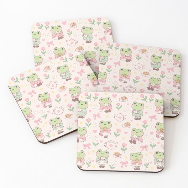 Item preview, Kawaii Frog Cozy Tea Party Pattern designed and sold by Soft Berry Studio.