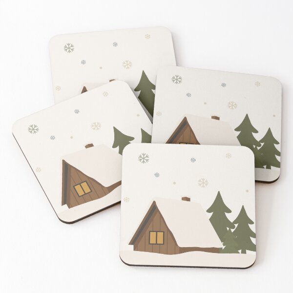 Item preview, Cozy Snowy Cabin in Winter Forest - Scandinavian Holiday Illustration designed and sold by IllustratorNZ.