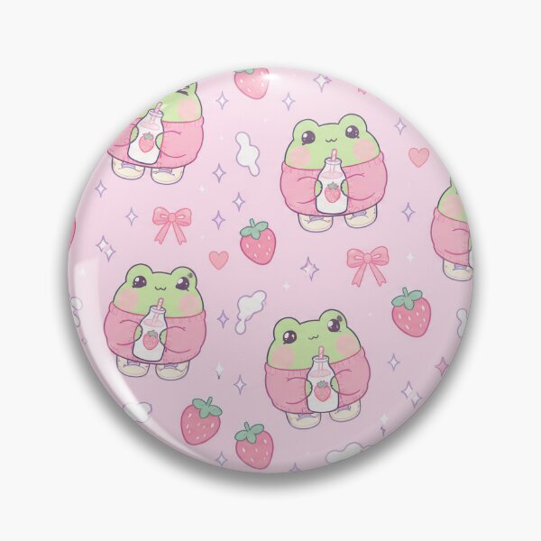 Item preview, Cute Kawaii Frog Strawberry Milk Pink Pastel Pattern designed and sold by Soft Berry Studio.