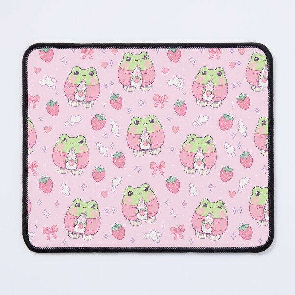 Item preview, Cute Kawaii Frog Strawberry Milk Pink Pastel Pattern designed and sold by Soft Berry Studio.