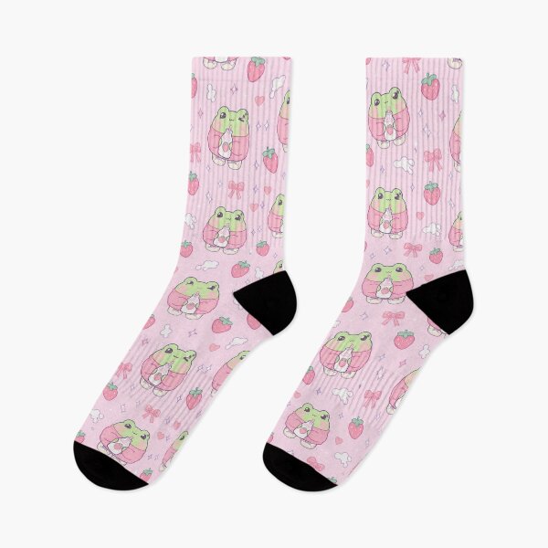 Item preview, Cute Kawaii Frog Strawberry Milk Pink Pastel Pattern designed and sold by Soft Berry Studio.