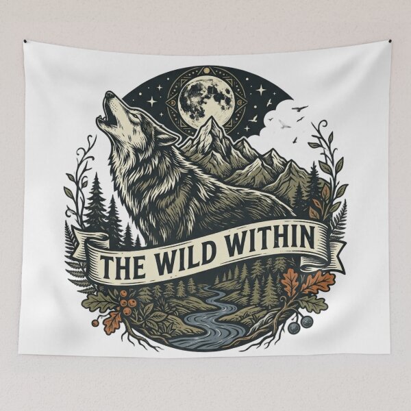 Item preview, The Wild Within Wolf Vintage Wilderness Nature Emblem designed and sold by  Color & Form.
